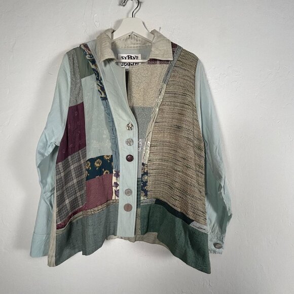 Donna Jessica Womens Patchwork Lagenlook Oversized Hippie Jacket Size 1 Artsy - Picture 1 of 9